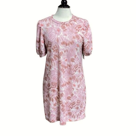 As U Wish Pink Tye Dye French Terry Shirt Sleeve Dress Size XL NEW - Picture 1 of 8